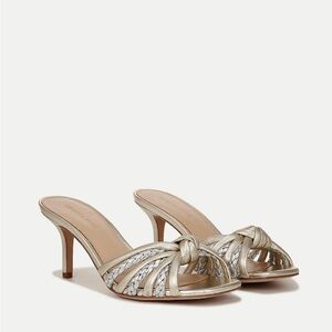 Veronica Beard Misa Knot Front Heeled Sandal - Platinum 9.5